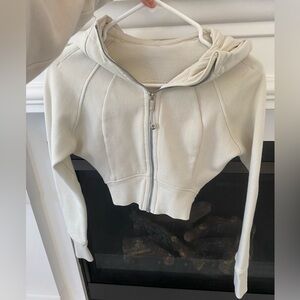 Scuba Full-Zip Cropped Hoodie in Bone, Size 0